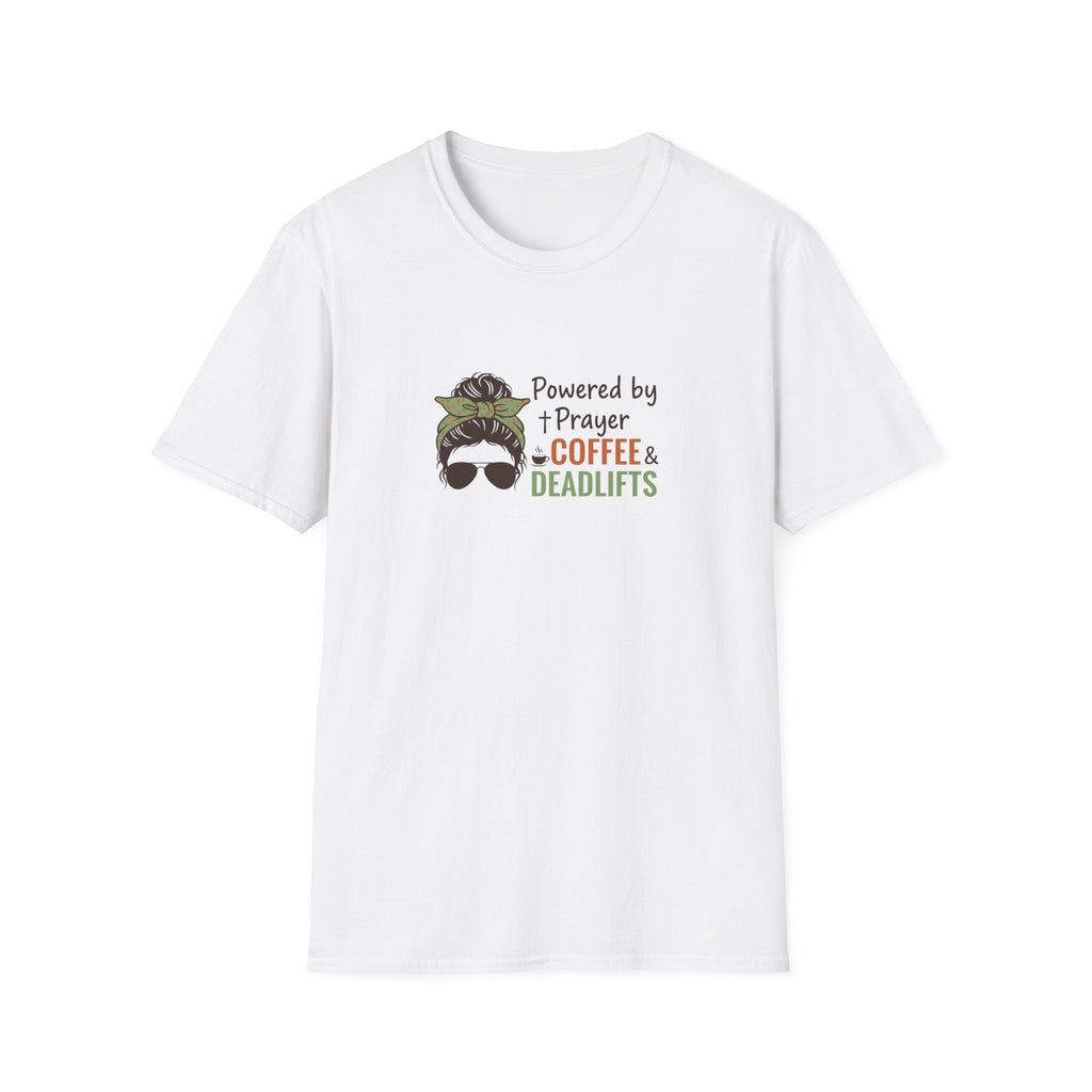 Powered By Prayer Coffee and Deadlifts T-Shirt.