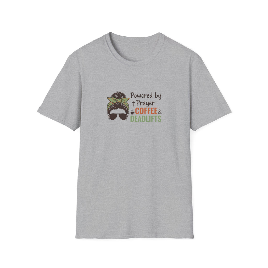 Powered By Prayer Coffee and Deadlifts T-Shirt.