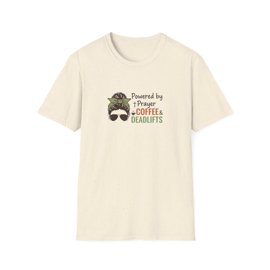 Powered By Prayer Coffee and Deadlifts T-Shirt.