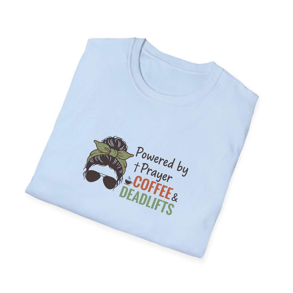 Powered By Prayer Coffee and Deadlifts T-Shirt.
