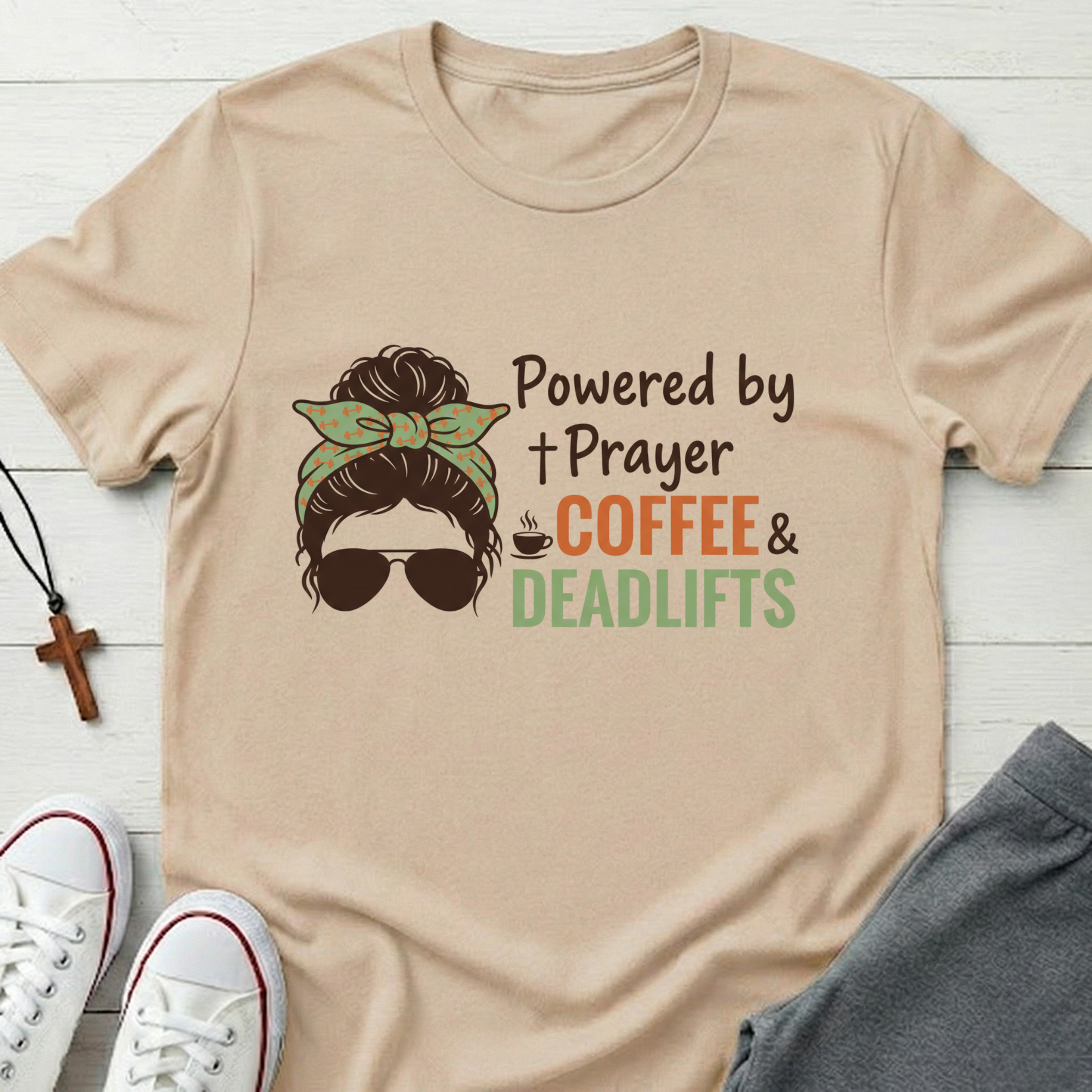 Powered By Prayer Coffee and Deadlifts T-Shirt.